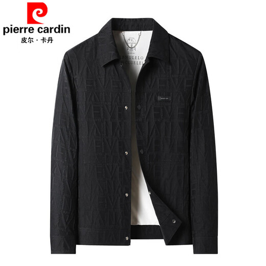 皮尔卡丹（pierre cardin）2025春秋季新款高端翻领夹克男士时尚休闲纯色百搭纽扣上衣外套男 黑色 M