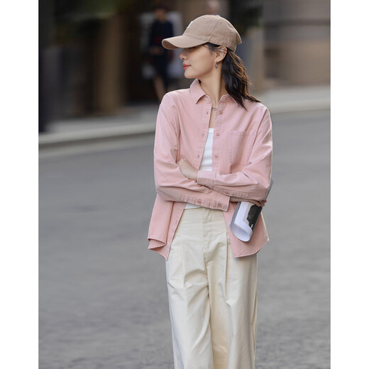 Demana dry rose spring youthful pure cotton lapel shirt loose and comfortable hidden meat denim shirt women's top