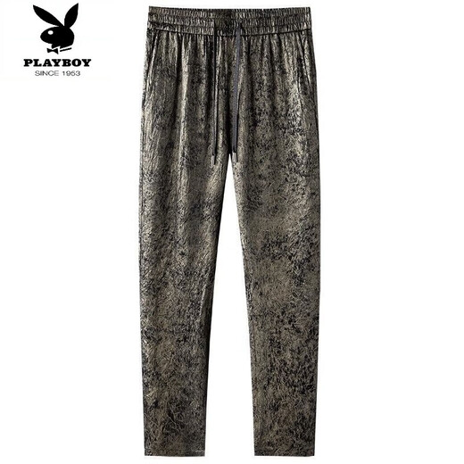 Playboy (PLAYBOY) light luxury high-end smooth flowing retro ice silk acetate pants anti-wrinkle sports sweatpants men's loose straight-leg casual pants 9892 #华 M [90-110Jin[Jin equals 0.5 kg]]