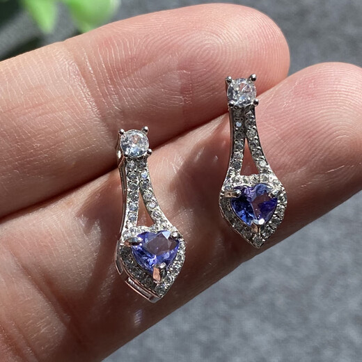 Lieruibao Crystal Edge Natural Boutique Tanzanite S925 Sterling Silver Ring Necklace Earring Bracelet Best Friend Girlfriend Holiday Gift Style 7 Earrings Bare Stone Particles About 5mm