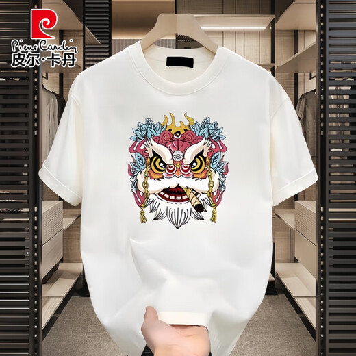 
Piercadan National Trend Heavy Cotton Short-Sleeve T-Shirt Men's 2025 New Loose and All-Match Round Neck Top for Men Black [K963 Lion Dance] S S Recommended 90-100Jin [Jin equals 0.5 kg]