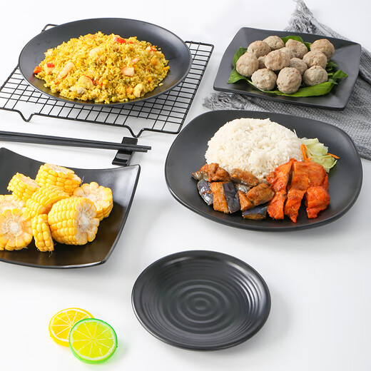 
Metamine tableware plate commercial catering snack plate barbecue hot pot side dishes cold dishes fried rice black plate plastic plate ljp1098 half box 36 pieces 0 inch