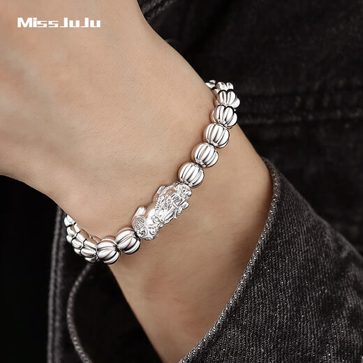 Miss JuJu pt950 platinum bracelet for men, high-quality platinum, domineering and lucky, Pixiu ball beads bracelet looks thicker. All Specifications will be based on the actual weight. The amount will be refunded if the amount is less.