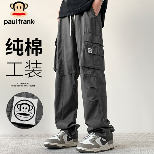 Paul Frank Overalls Men's Autumn Loose Casual Pants Men's Pants Pure Cotton Straight Pants Men Dark Gray XL