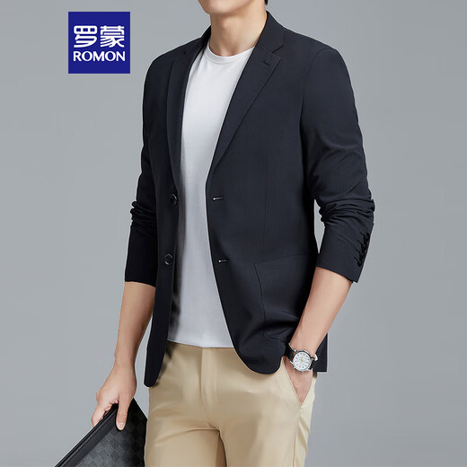 ROMON suit men's four seasons casual small suit business single suit top professional formal jacket 2322 black 2XL