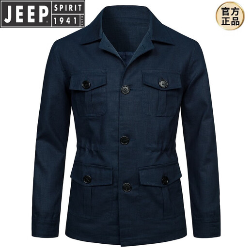
JEEP SPIRIT Fashion Suit Collar Multi-Pocket Work Jacket Men's Casual Line Hunting German Wind Coat Large Size Navy Blue M 125Jin [Jin equals 0.5 kg] About the weight