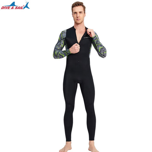 Jingpufei swimsuit men's one-piece quick-drying long-sleeved sunscreen, warm and breathable beach vacation jellyfish suit wetsuit M (95-115Jin Jin equals 0.5kg)