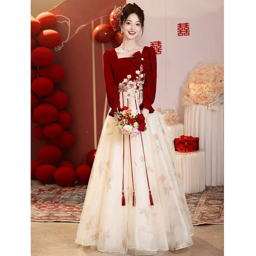 Seidler Toasting Suit Bride 2025 Новое французское обручальное свадебное банкет с длинными рукавами.