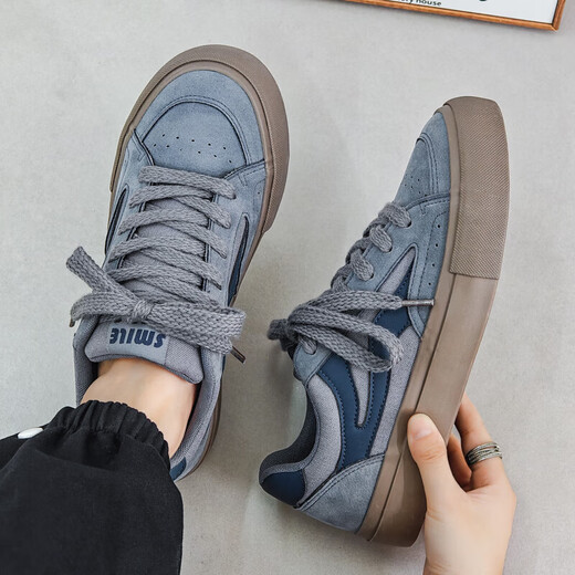 Xiluochi Canvas-Schuhe für Männer im Frühling und Sommer Neue Flat-Soled-Kee-resistente Sportschuhe Vielseitige Nischendesign Trendy Casual Schuhe für Männer grau und blau 42