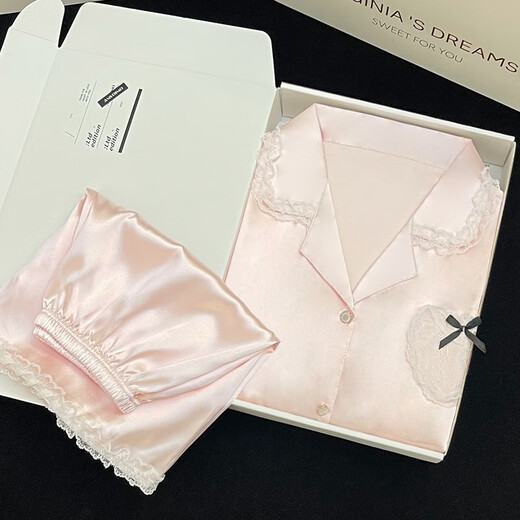 Gtyuwvg Pure Love Pyjamas für Frauen im Sommer Ice Seide Kurzärärmelte kann zu Hause Kleidung tragen.
