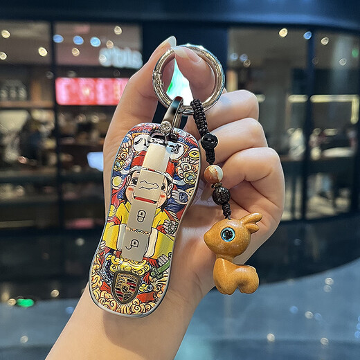 百车达适用保时捷钥匙套Tayca新卡宴玛卡macan帕拉梅拉/718/911汽车壳扣 B款【一路平安】+财神挂件 保时捷钥匙包