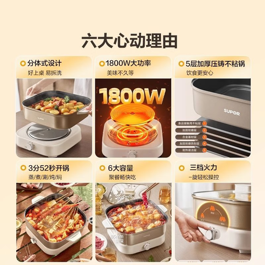 SUPOR pot set non-stick pan full set household set pan frying soup hot pot pressure cooker gas induction cooker universal frying soup steaming + hot pot + pot + stew 7-piece set