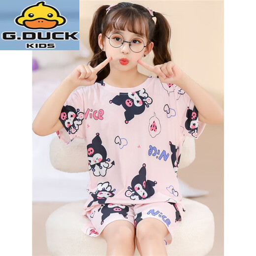 G.DUCKKIDS库洛米睡衣女童夏季薄款冰丝短袖公主风2025新款儿童夏天女孩网红 QDX1105【UP 3.0冰丝】 100 8码【高90-100CM重30斤】