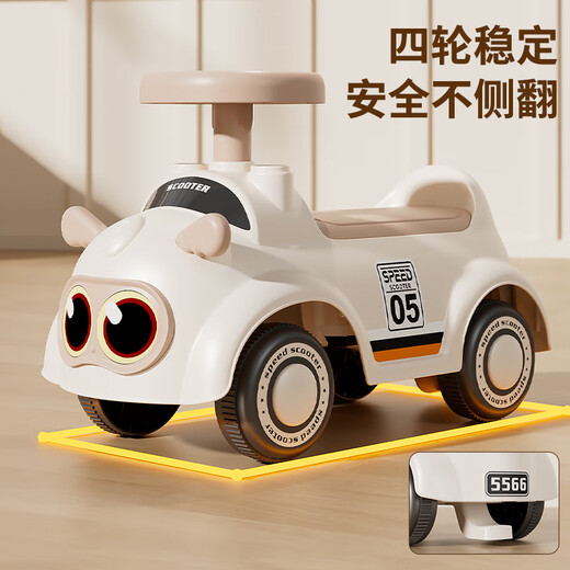 Bebel children's balance bike toys boys and girls 1-3 years old baby skating scooter without pedal four-wheel skating car pink [music + light + silent wheel] Balance bike 1-3 years old child birthday gift
