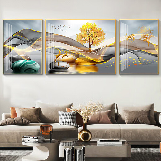 
Craftsman Time Fulu Light Luxury Living Room Decoration Painting Simple Modern Sofa Background Wall Hanging Painting Atmospheric Mural Landscape Painting Wall Painting HJ-3883-Fulu Double Advertising [Package Installation Limited to 5070 [suitable for sofas below two meters] 30*50+ on both sides