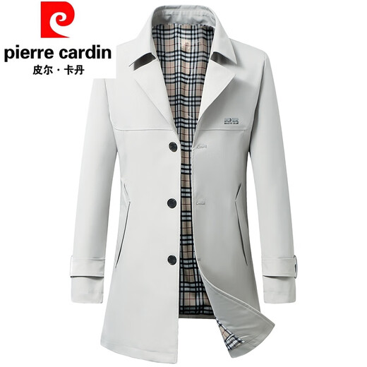 Pierre Cardin high-end men's windbreaker mid-length 2025 spring and autumn new slim trendy business casual thin coat black XL 150Jin Jin equals about 0.5 kg