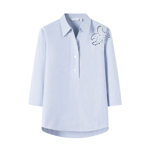 Navikel Italian dinghy women's cotton loose shirt hollow half open collar shirt 2313145501 Blue L