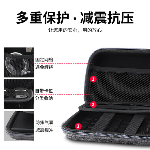 OLYSON移动硬盘保护套2.5寸固态收纳盒适用三星希捷东芝WD西部数据耳机线充电器宝硅胶U盘定制logo数码包 【气囊减震款】舞龙布 深空灰12.5×8cm