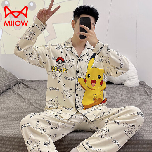 猫人（MiiOW）2025新款男士睡衣春秋款长袖薄款青少年卡通学生夏季天家居服套装 9902男款 2XL 标准(高180\180斤)