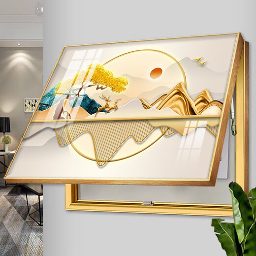 现代简约配电箱遮挡装饰画轻奢大气电表箱推拉翻盖壁画抽象晶瓷画 TXMG12156 70*50遮挡62*45往左推拉高雅黑