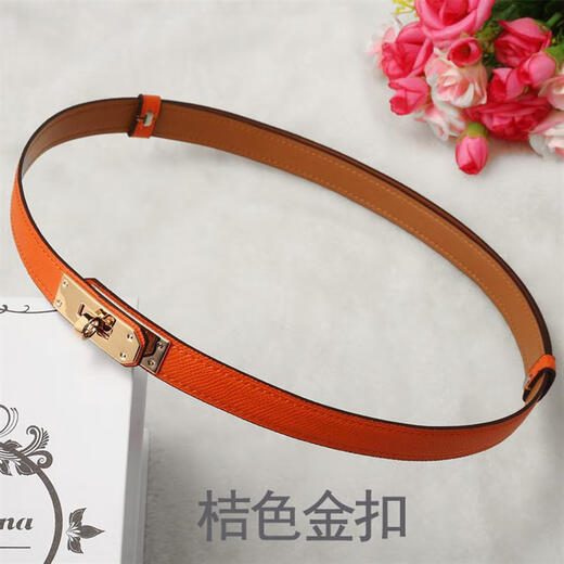 Yunfan H Home Kelly Real Leather Thin Belt Women's Lock Kelly Coat Summer Decoration avec jupe taille 13780 Classic Black Gold Buckle