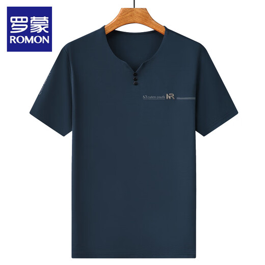 Romon Light Luxury High-End-Eis Silk-Kurzärärt-T-Shirt für Männer V-Ausschnitt Sommer Solid Color Cool halbärmelig T-Shirt Top Herren Kleidung 6998 Grau [hohe Qualität] XL 175 suggeriert 140-160jin [Jin gleich 0,5 kg]