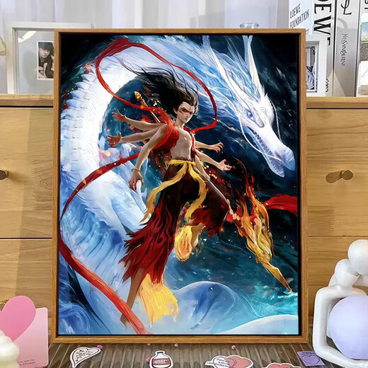 哪吒油画diy哪吒2之魔童闹海数字油彩画DIY手工绘填充涂色敖丙 LL12113 30*40cm加厚实木内框 配件