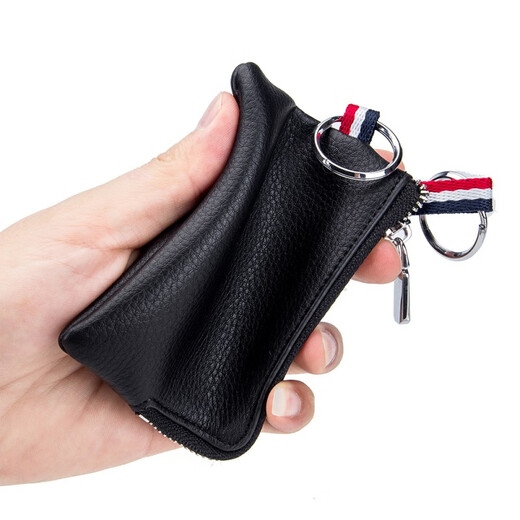 Geeignet für multifunktionale Münzen Brieftasche Herren echtes Leder Mini kleiner Brieftasche Kuhlatten-Aufbewahrungskartenbeutel Reißverschluss Coin Bag Schlüsselbeutel Schwarz schwarz
