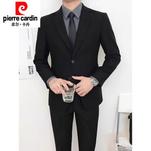 Pierre Cardin Suit Suit Men's Korean Slim Fashion Top Business Formal Jacket Youth Large Size Small Suit Jacket Men W09 (4-piece) Black Jacket + Tailor-made Pants + Deep XL Recommended 127-145 Jin Jin equals 0.5 kg