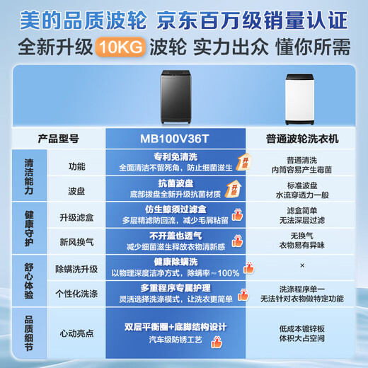 Lavadora de pulsador Midea totalmente automática 10 kg de gran capacidad Patente de la casa Limpieza gratuita de patentes yurun lavado de manos para evitar el intercambio de óxido, antiguo por nuevo, subsidio nacional para electrodomésticos MB100V36T