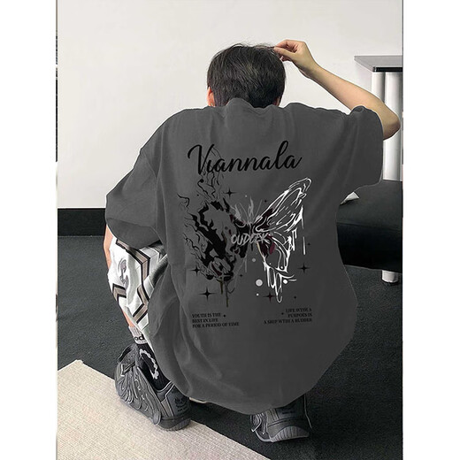 Katuchi trendy brand Pissai high street short-sleeved T-shirt men's summer American retro pure cotton butterfly high-end five-point half-sleeved sleeves White XL