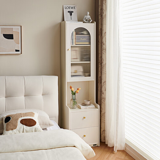 全友家居 现代简约奶油风加高落地床头边柜卧室收纳储物小柜子书柜