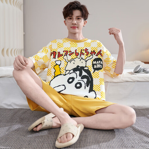 少年情话睡衣男纯棉夏季短袖卡通薄款青少年大码学生夏天可外穿家居服套装 YX7029 L 100-135斤