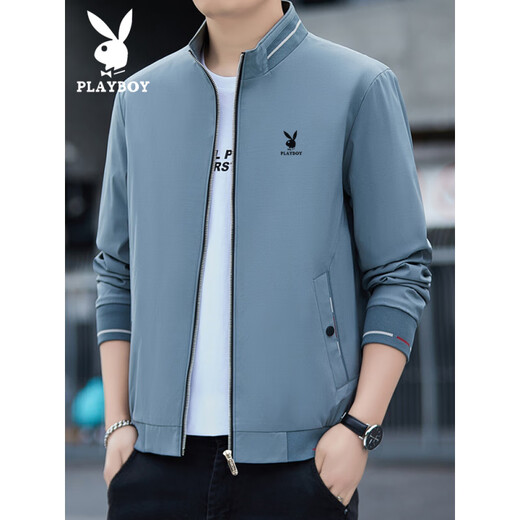 Playboy Spring and Autumn Stand Collar Jacket Men's 2025 New Men's Jacket High-End Business Casual Large Size Top Jacket Khaki (Type) Velvet XL 120--135Jin Jin is equal to 0.5 kg
