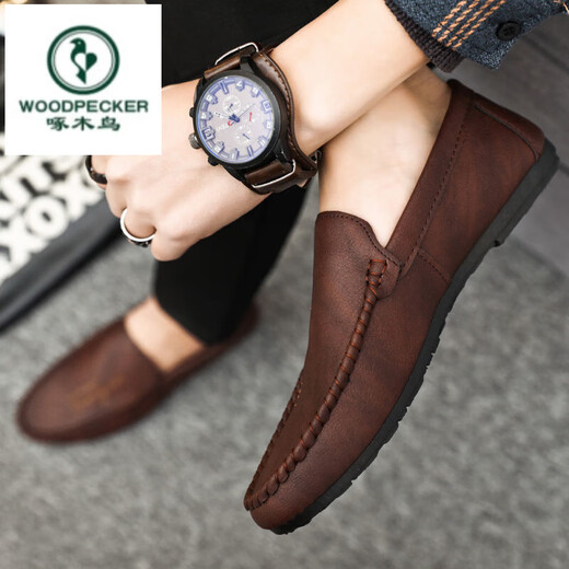 Woodpecker 2025 Nouveaux chaussures de gabares noir noir Chaussures en cuir haut de gamme Men de gamme basses à tendance à la tendance des chaussures pour hommes conduisés D838 Black 39