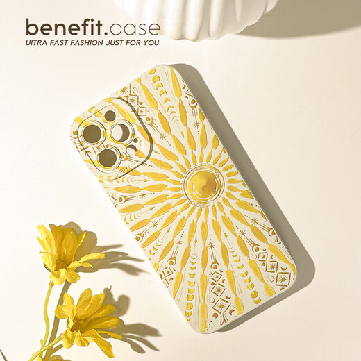 Si Jie Summer Personality Golden Sun is suitable for iphone16promax Apple 15PRO mobile phone case 13 new 14 sets 12 creative 11 all-inclusive xsmax silicone xr anti-fall 8p antique white-01QP12108TE golden sun and moon Huawei Mat