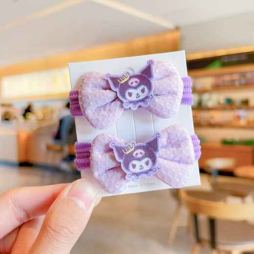 SAHANE Zuoyu bow hair tie Kuromi children's rubber band little girl's hair tie high elasticity does not hurt the hair ball hair accessories children's bow knot Kuromi 2 pieces