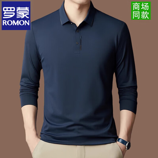 ROMON long-sleeved T-shirt men's spring and autumn 2025 new men's summer thin style anti-wrinkle casual polo base shirt black [3878] L 170 [120-140Jin [Jin equals 0.5 kg]]