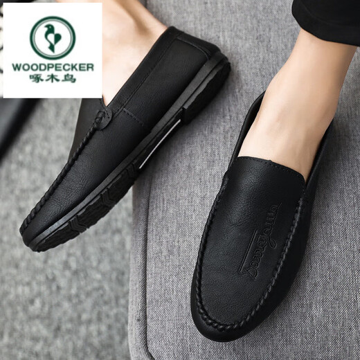 Woodpecker 2025 Nouveaux chaussures de gabares noir noir Chaussures en cuir haut de gamme Men de gamme basses à tendance à la tendance des chaussures pour hommes conduisés D838 Black 39