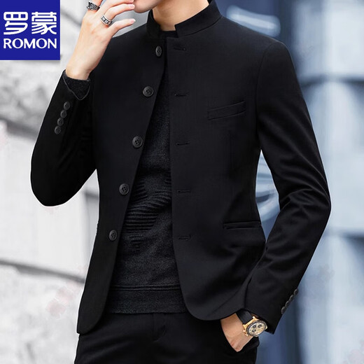 Luo Meng Gentleman Mao Suit Young People New Chinese Style Men's Republic of China Stand Collar Suit Jacket Men's Suit Large Size Trendy Mao Suit S 85-105Jin Jin is equal to 0.5 kg