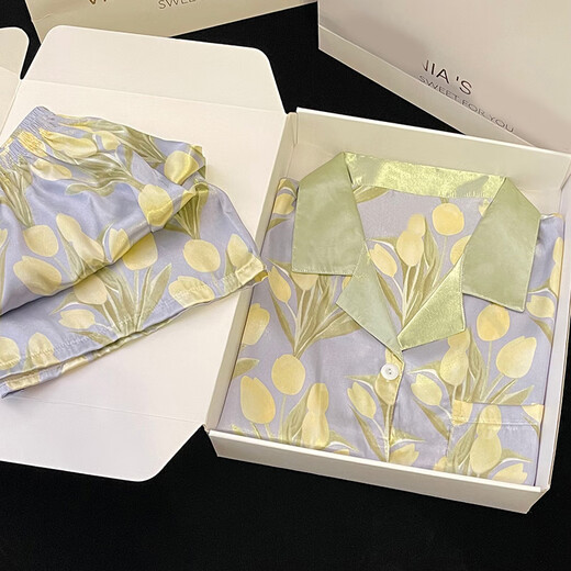 Mu Yilin [6386 personas alabadas] pijamas de tulipán para mujeres en verano delgada seda de seda de manga corta de manga corta para mujeres en verano