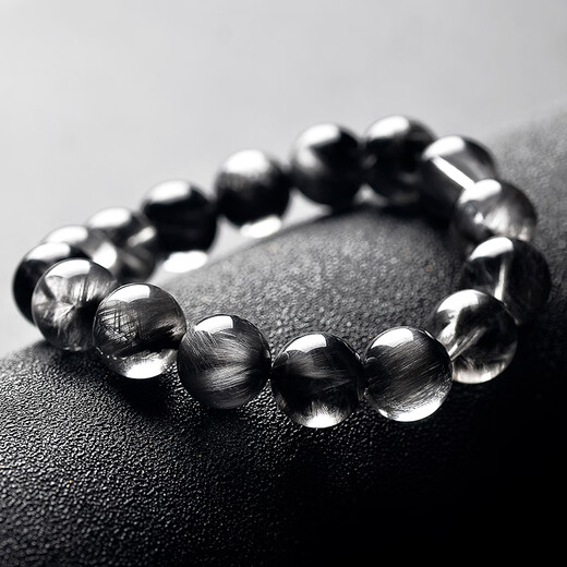Eternal symbol light luxury brand collection grade natural black silver titanium crystal bracelet for men and women single circle black hair crystal cat eye high-end crystal bracelet, body protection and evil spirit 7mm - collection grade natural Brazilian black