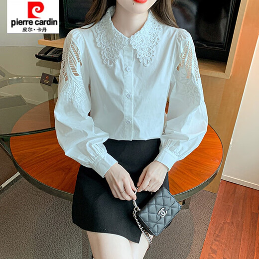 
Piercadian embroidered cotton shirt for women 2025 autumn new fashion embroidered white shirt loose versatile long-sleeved top CY9227 White L [Suggested 111-120Jin [Jin equals 0.5 kg]]