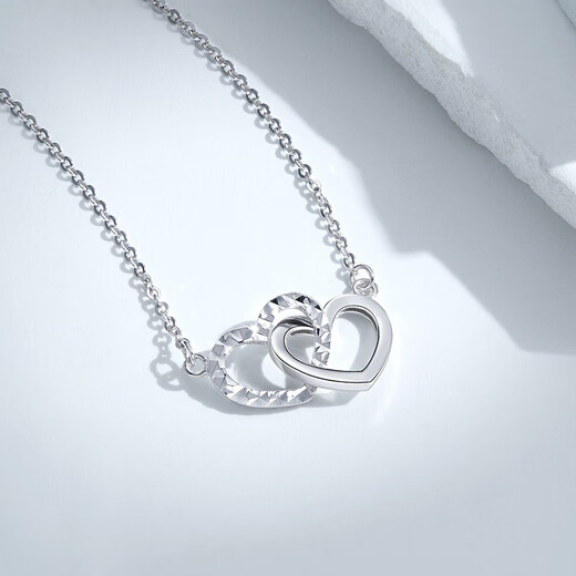 Mengjinyuan platinum necklace pt950 love interlocking pendant clavicle chain set chain as a birthday gift for girlfriend, heart to heart - 43cm - about 2.95g