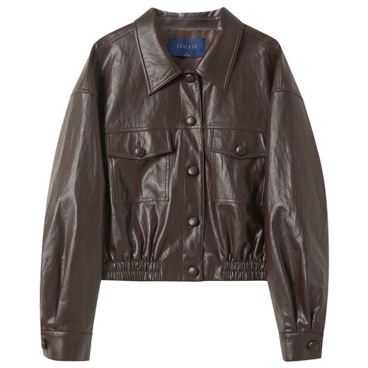 Three Colors Song Yi Same Style 2025 Autumn PU Leather Jacket Lapel Loose Shoulder Sleeve Top Leather Jacket M Brown XL 170/92A