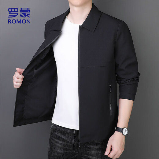 ROMON jacket men's spring and autumn business casual lapel top fashion cadre executive jacket men's clothing MK73 black 2X