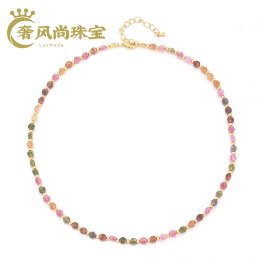 Fat Donglai's same style tourmaline necklace new retro color natural stone hand-beaded clavicle chain tourmaline stone necklace