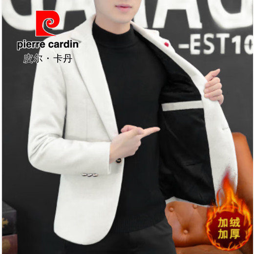 Pierre Cardin autumn and winter velvet solid color small suit men's trendy slim and handsome single suit business casual woolen suit jacket thickened black L