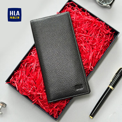 Hailan Home Hla Herren echte Leder Brieftasche Großkapazität Langes Geldbörsen für das Geburtstagsgeschenk des Vaters des Freundes Praktische Licht Luxus Black