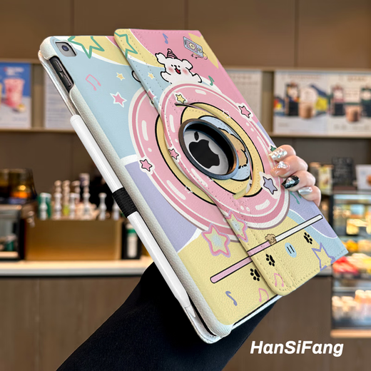 
Other family line puppy ipad9 protective case 2024 Air6 rotating leather case pro11 pen slot sticker 8/9/10 generation anti-fall ipad 8 generation 2020 [10.2 inches] rotating leather case [V3527 listening to music line dog] + pen slot sticker